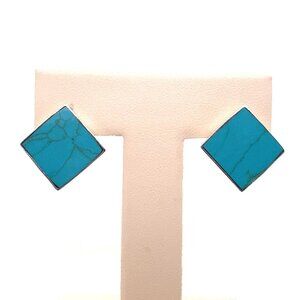 HOB Mexico Sterling Silver & Turquoise‎ Square Pierced Earrings! 109